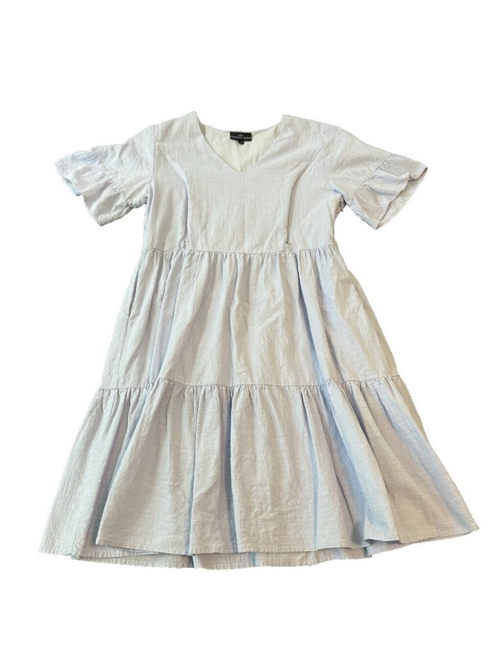 Nursing Queen Cotton Linen Blend Tiered Midi Dress S Blue Flutter Sleeve Nursing